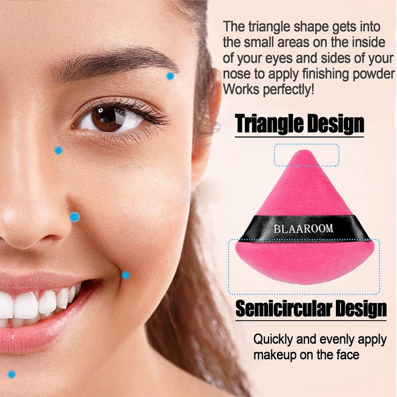 BLAAROOM 12 Pieces Velour Pure Cotton Powder Puff Face Makeup Triangle Powder Puffs for Loose Powder Wet Dry Cosmetic Foundation Beauty Sponge Makeup Tools -Black Rose Red - Image 2